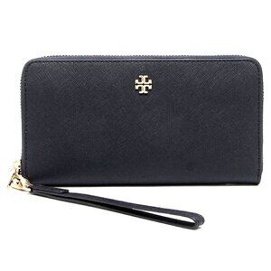 New Tory Burch Emerson Wristlet Zip Continental Wallet Leather Tory Navy